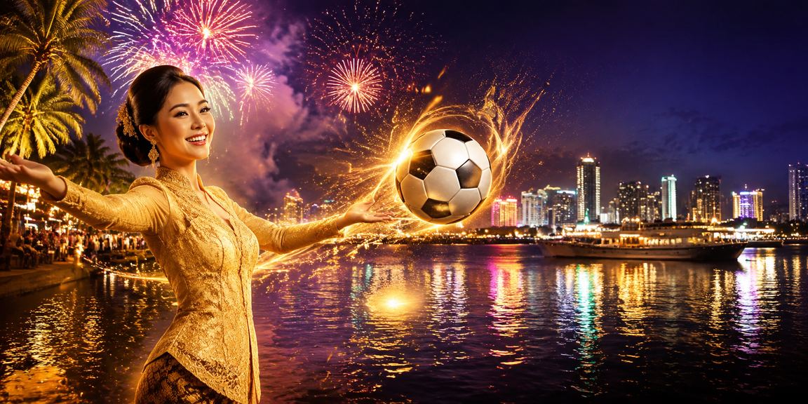Pertaruhan bola sepak Penang dengan latar kebaya tradisional Malaysia